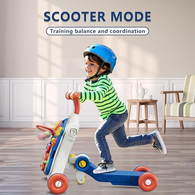 5 in 1 Baby Push Walker for Baby Boy, Activity Center Learning to Walk, Sit to Stand, Early Learning Push Toys for Infant 12 Months, Walking Toys Gift for Toddler Boys, Blue