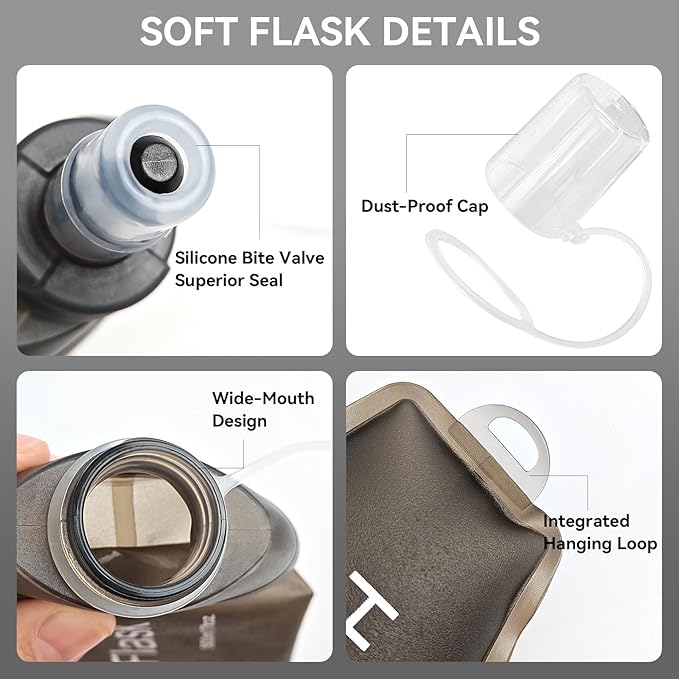 250ml Soft Flask Soft Water Bottle for Running, Hiking, Travelling, Cycling and Climbing - Gray