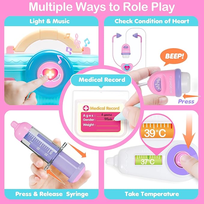 Doctor Kit for Toddlers 1-3, Doctor Pretend Playset with Carrying Case, Role Play Doctors Toys for Girls Ages 1 2 3 Years Old, Christmas Birthday Gift for Girl Kids, Girl Toys for Ages 1-2