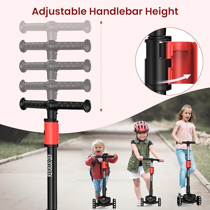 2-in-1 Adjustable Kick Scooter for Kids 3-5 (Suitable 3-12 Years),5-Level Handlebar & Removable Seat, LED Light-Up Wheels, Wide Deck, Foldable Design for Indoor/Outdoor Use - Girls & Boys