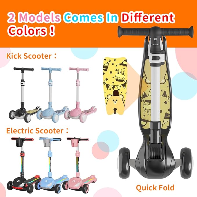Kick Scooter Kids with LED Lighted Wheels and 3 Adjustable Height, Lean-to-Steer & Widen Anti-Slip Deck, 3 Wheel Scooter for Boys & Girls Up to 110 Lbs