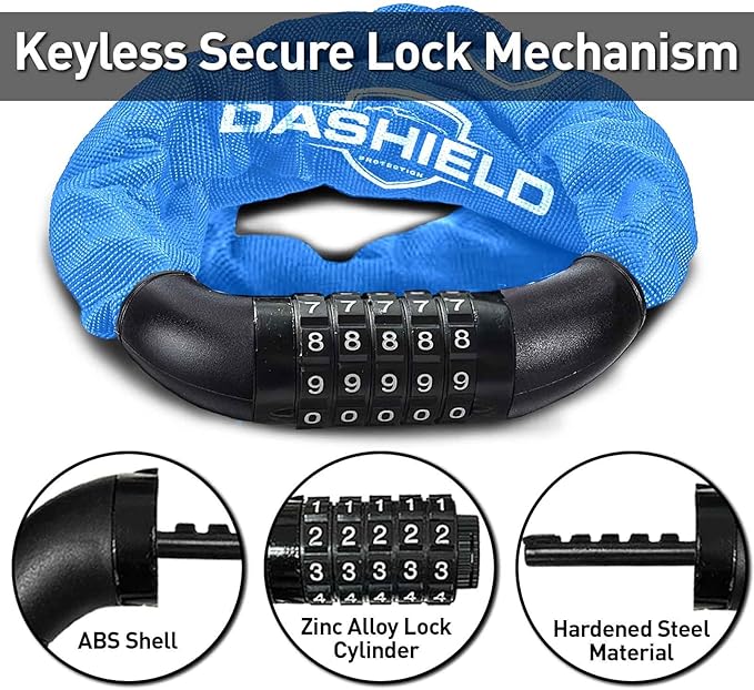 Bike Chain Lock Security 5 Digit Resettable Combination, 51.2 inches Heavy Duty Anti Theft Lock Chain for Bicycle, Motocycle, Scooter, Gate, Fence (Blue, 4.2ft)