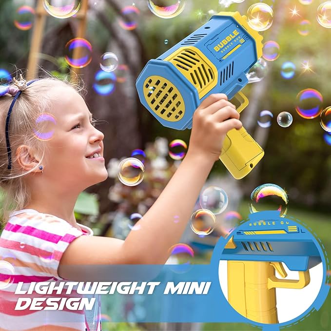 Dolanus Bubble Gun 2 Pack with 2 Bottles Bubble Solution, 40-Hole Light Up Dip Bubble Machine for Kids, Bubble Toy for 3 4 5 6 7 8 Years Old Boys Outdoor Indoor Kid Birthday Wedding Party(2*Blue)