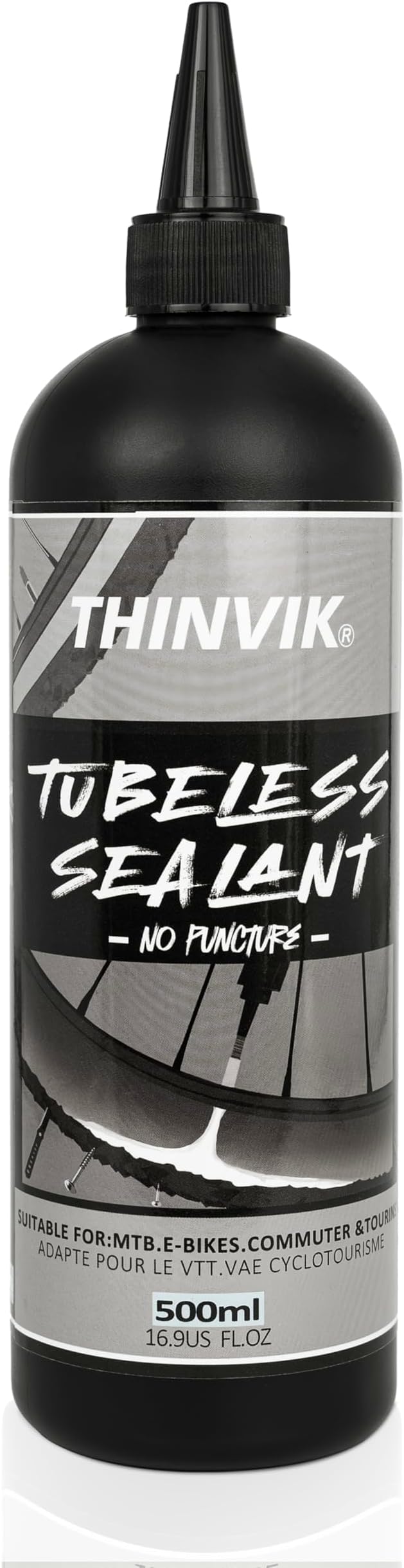 Thinvik Tubeless Tire Sealant 500ML/16.9oz No Puncture Hassle and Leak Prevention for Road Bike MTB CX and Gravel Bicycle Tubeless Tyres Sealant Injector Set/500ML(Single)