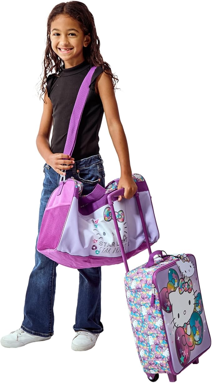 Bioworld Hello Kitty Starshine 3-Piece Youth Pilot Case Duffle Bag & Luggage Tag Carry On Luggage