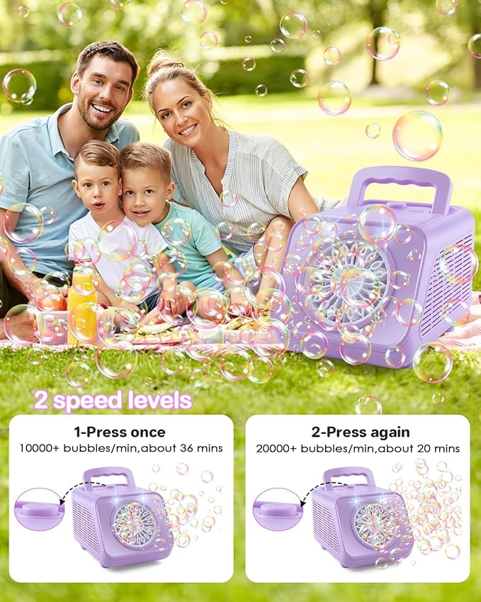 Upgraded Bubble Machine with 2 Speed Levels,Blow 20000+ Bubbles/Minute,Portable Automatic Bubble Machine for Kids Toddlers,Durable Bubble Maker Outdoor Toys Gifts for Birthday,Wedding,Party,Christmas