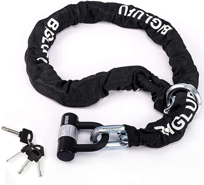 BIGLUFU Motorcycle Lock Chain Locks Heavy Duty 4ft Long, 15mm Cut Proof Square Chains, Ideal for Motorcycles, Bikes, Generator, Gates, Bicycle, Scooter
