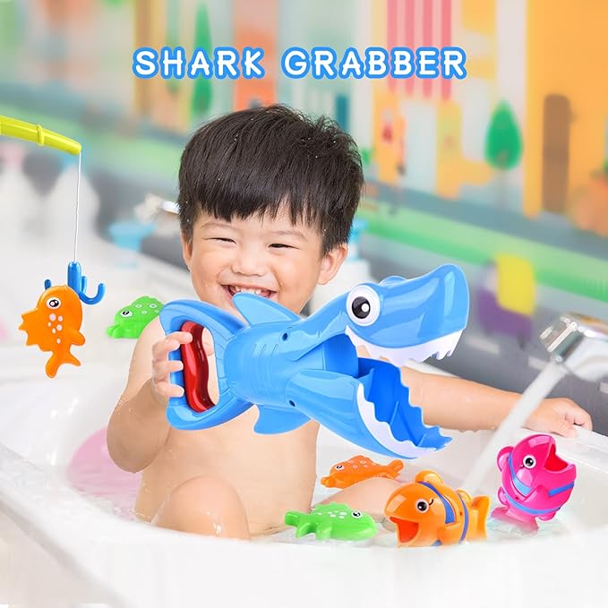 Bath Toys for Kids Shark Fishing Game Set for Toddlers Non-Toxic Bathtub & Pool Toys for Ages 3-8 Fun Swimming Shark Grabber Water Table Mold-Free Bath Time Toys for Boys & Girls