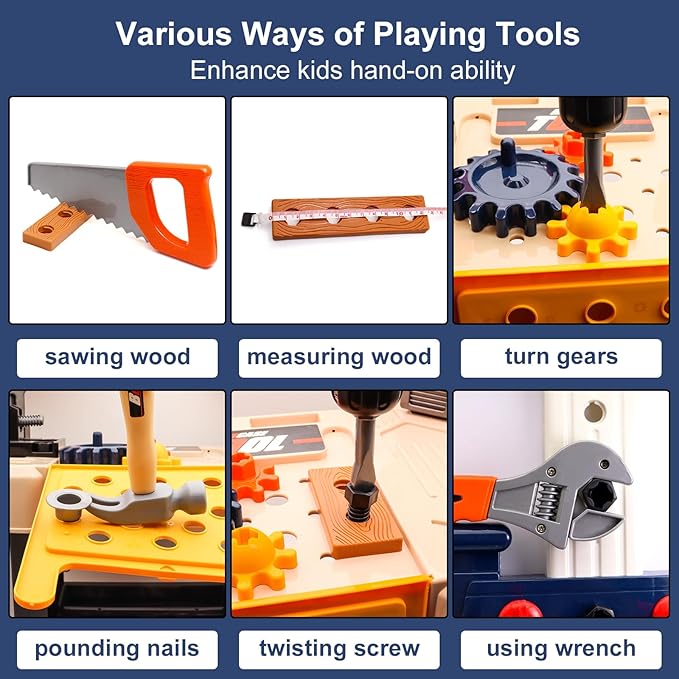 Kids Tool Bench - Kids Tool Set with Electric Toy Drill and Realistic Tools,78 Piece Toddler Tool Set Pretend Play for Toddlers 3-5,Boy Toys Age 5-6 Years Old