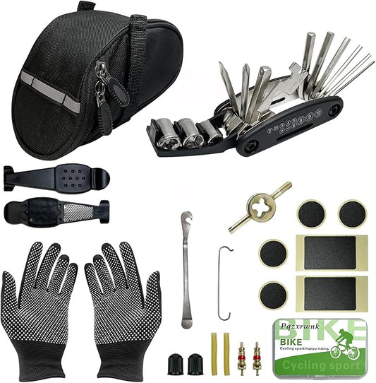 Bike Repair Tool Kit – 21 PCS Bicycle Tool Set with Hex Wrenches, Tire Levers, Patch Kit, Gloves & Portable Saddle Bag – Complete Road & Mountain Bike Repair Kit