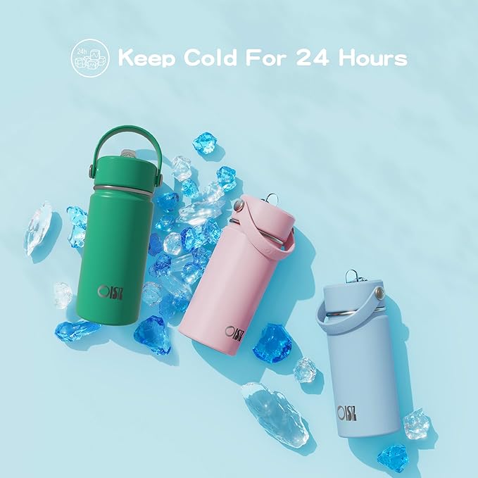 OISIZ Kids Water Bottle with Straw Lid 14oz, Vacuum Insulated 316 Stainless Steel Water Bottles for Kids for School, Leakproof Water Bottle, BPA Free and Keep Cold for 24 Hours