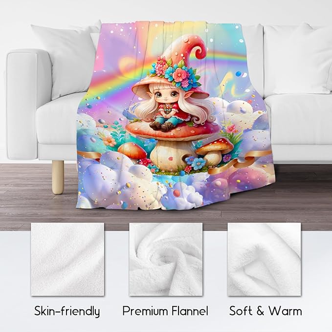 Girls Blankets Mushroom Gifts - 30x40 Inches Cozy Soft Flannel Throw for Couch, Bedroom