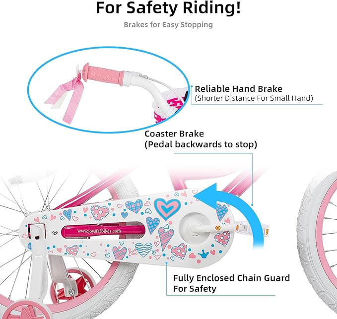 JOYSTAR Angel Girls Bike for Toddlers and Kids Ages 2-13 Years Old, 12 14 16 18 20 Inch Kids Bike with Training Wheels & Basket, 20 24 Inch Girls Bicycle with Handbrake & Kickstand
