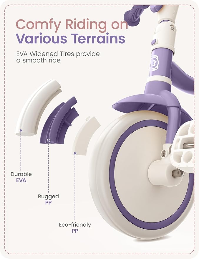 besrey Kids Tricycles Age 18 Month to 5 Years, Toddler Tricycle Kids Trikes Tricycle, Gift Toddler Tricycles for 2-5 Year Olds, Gift & Toys for Boy & Girl, Trikes for Toddlers, Dark Purple