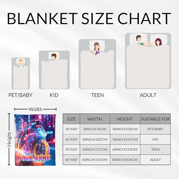 Personalized Kids Boys Blanket for Motorcycle Lovers - Warm Throw Adult Blanket Gift for Bed, Couch, Room