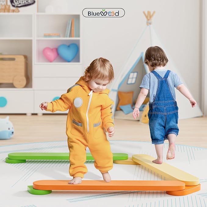 BlueWood Balance Beam for Kids 3-5, Toddler Sensory Wooden Toys and Stepping Stones, Build Coordination Gymnastics Obstacle Motor Skill for Kid