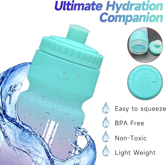 24oz Bike Water Bottle, Cycling Squeeze Water Bottle Leakproof BPA Free with Capacity Scale w/Pull Top Lid, Reusable, for Bicycle, Gym,Camping, Hiking