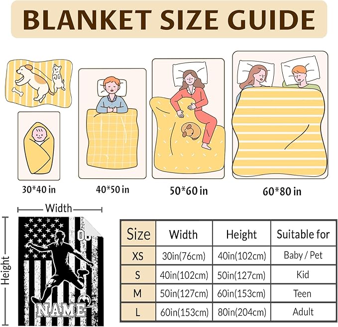 Soccer Throw Blankets for Kids Boys Teens 8-12, Personalized 60x50 Inches Plush Comfy Soft Custom Sports Throws Decor for Couch Bed Home Gifts Ideas