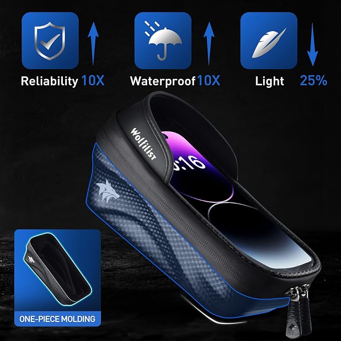 Bike Bag - Waterproof Bike Frame Bag with Sun-Visor Rain Cover, Bike Phone Holder with TPU Sensitive Touch Screen, Handlebar Bag Bicycle Accessories
