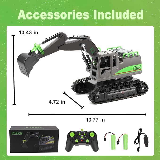 Remote Control Excavator Toys for Boys 4-7 Yrs Old - Best Birthday for Kids 3 5 8 9 10+, Metal Shovel Construction Vehicles with Light Sound, 2.4G Rechargeable RC Tracked Digger
