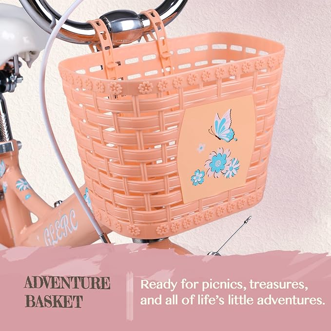 Glerc Sasha Girls Bike, 12-20 Inch Kids Bike for Children Ages 2-13 Years, Kids Bicycle with Doll-Seat & Basket & Training Wheels, Multiple Colors