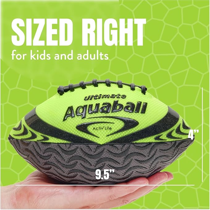 Activ Life Water Football for Pool, Beach, Outdoor, 9.5-inch Waterproof Pool Toys for Kids, Heavy-Duty Water Ball, Double Lacing for Easy Grip, Lake Toys for Sports & Family Games