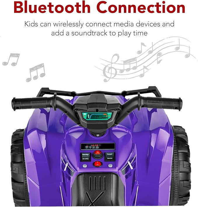 Best Choice Products 12V Kids Ride-On Electric ATV, 4-Wheeler Quad Car Toy w/Bluetooth Audio, 2.4mph Max Speed, Treaded Tires, LED Headlights, Radio - Purple