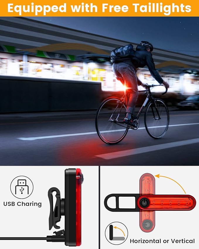 Super Bright Bike Light 3000 Lumen 5 LED Bicycle Light with Taillights Rechargeable Bike Headlight for Night Riding Waterproof Bike Light Front and Back Set for Mountain/Dirt/Light/Kids Bike