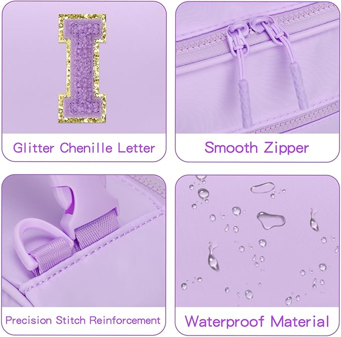 Kids Initial Lunch Bag, Reusable Insulated Lunch Box for Girls Toddlers, Back to School Gift, Leak-proof Cooler Bag for School Daycare Travel Picnic, Purple-I