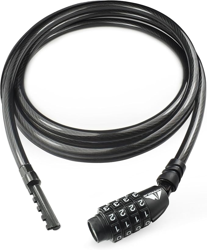 MARQUE Straight Combination Bike Lock Cable - 3/8 inch (5FT, 10FT, 15FT, 25FT) Resettable Combination Lock, Anti-Theft Security Cable for Bicycles, Kayaks, Paddle Boards and Outdoor Gear (10 FT)