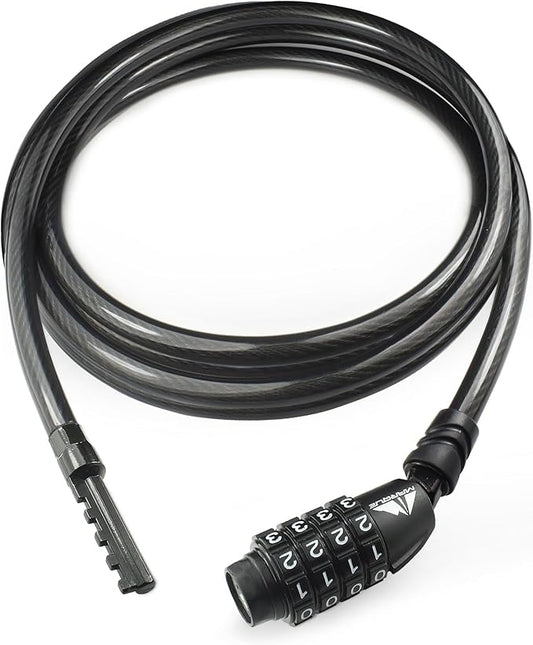 MARQUE Straight Combination Bike Lock Cable - 3/8 inch (5FT, 10FT, 15FT, 25FT) Resettable Combination Lock, Anti-Theft Security Cable for Bicycles, Kayaks, Paddle Boards and Outdoor Gear (10 FT)