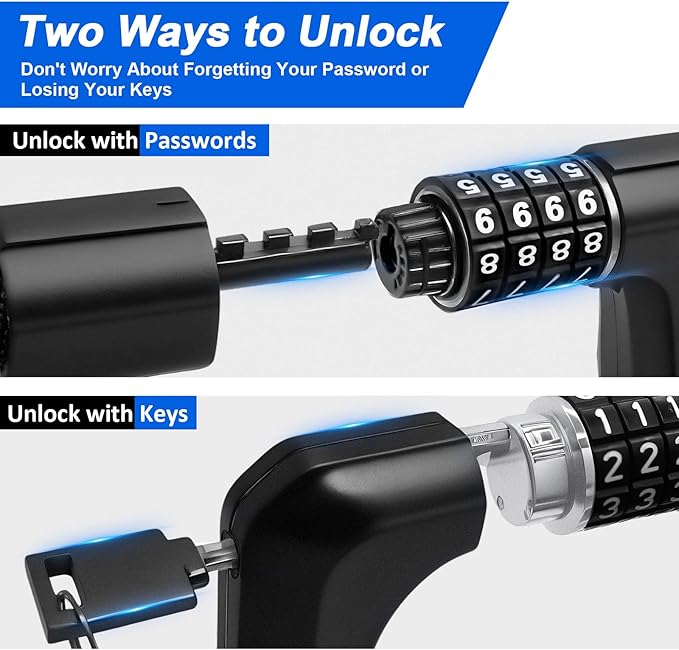 NDakter Upgrade Bike Chain Lock with 4 Digit Combination and 2 Keys, 3.2/4.28 Ft Heavy Duty Anti-Theft Bicycle Lock, 2 Ways to Unlock High Security Scooter Locks for Ebike, Escooter, Door