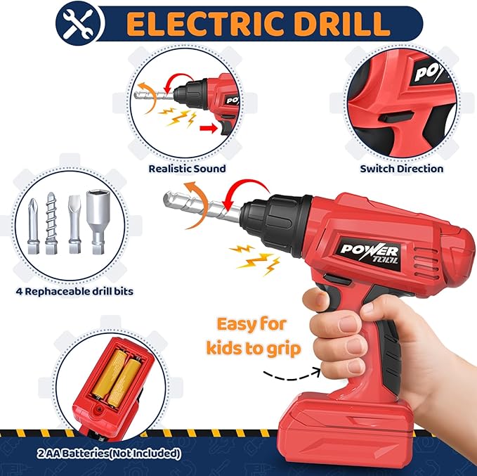 Kids Tool Bench with Realistic Electric Drill, 132 PCS Toddler Tool Set, Birthday Toys for Kids Ages 3 4 5 6 7 8, Toddlers Tool Box & Workbench, Kid Tools Set for Boys Girls 3-5 6-8