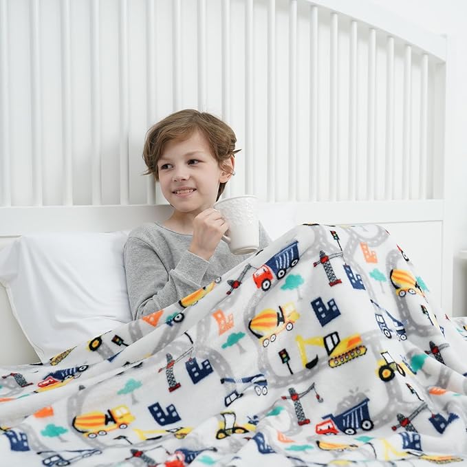 Softan Truck Blanket for Boys, Kids Throw Blanket for Boys and Girls Soft Cozy Flannel, Cute Truck Blanket for Sofa Couch Bed, Christmas Birthday Gift for Kids, 50x60 Inches