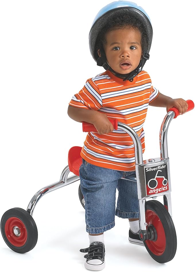 SILVERRIDER Toddler Trike, Kids Tricycle for Preschool, Daycare, Playground Kids Tricycles, Rubber Tires, Silver/Black, 8" Pusher