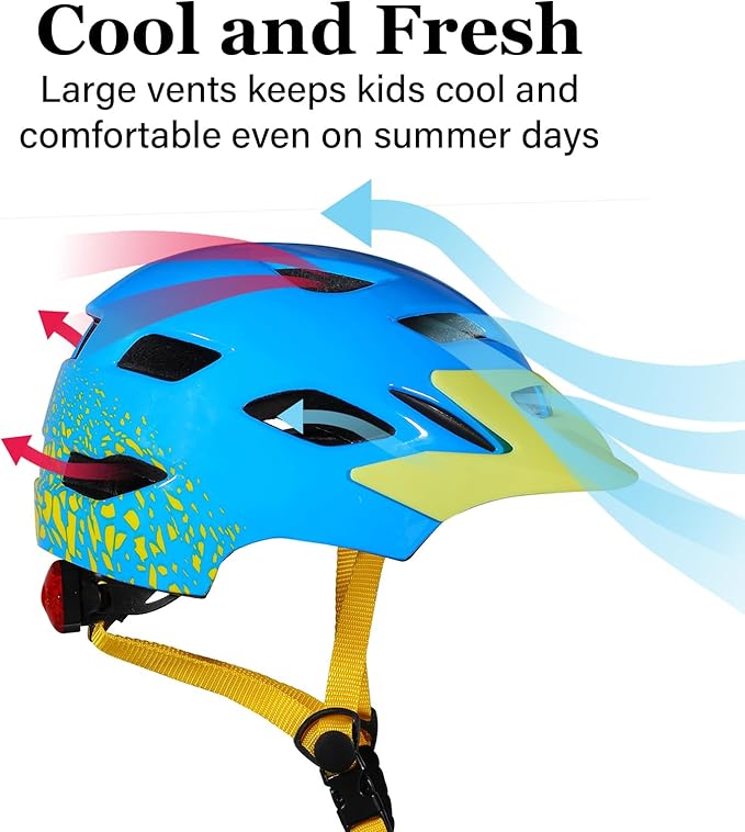 Kids Bike Helmet, Youth Toddler Boys Girls Helmets, 2 Size Adjustable for Ages 2-3-5-8-14 Years, Child Helmet with Visor and LED Light, Lightweight Multi-Sport Bicycle Scooter Cycling Helmets