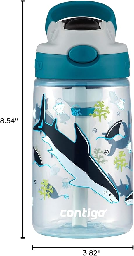 Contigo Kids Straw Water Bottle with AUTOSPOUT Lid 14oz. White Sharks