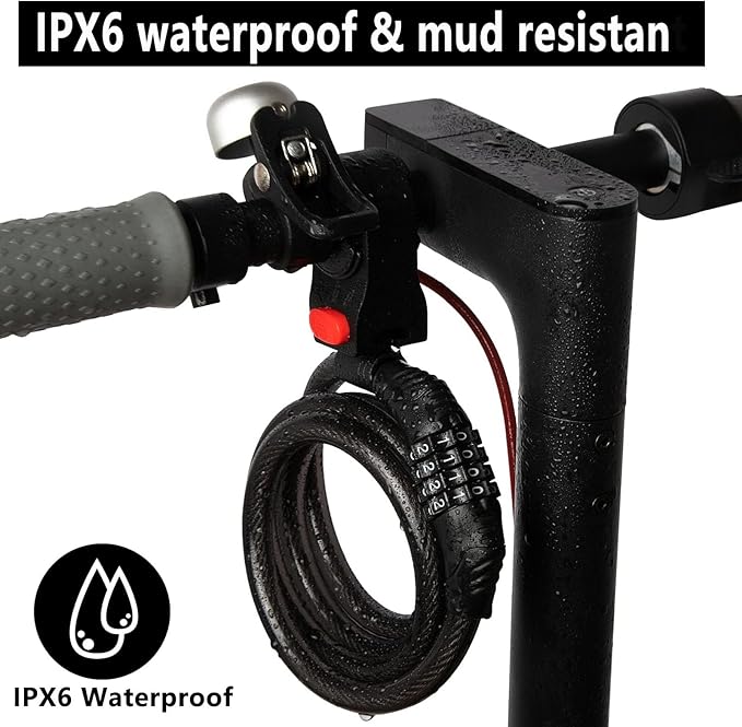 E Scooter Lock, Bike Combination Cable Locks Compatible with Xiaomi M365/Max/GXL/Ninebot/Segway/Motor/Bicycle Lock 4 ft Long/0.472In Scooter Anti-Theft Ideal 4 Digit/12 Steel Cable