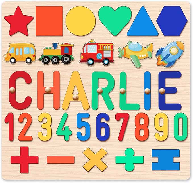Personalized Name Puzzle for Kids, 5 Lines Custom Wooden Puzzles for Toddlers 1-3, Toddlers Kids Puzzle, 1st Birthday Gifts Boy Girl, Educational Toys, Birthday Easter Christmas