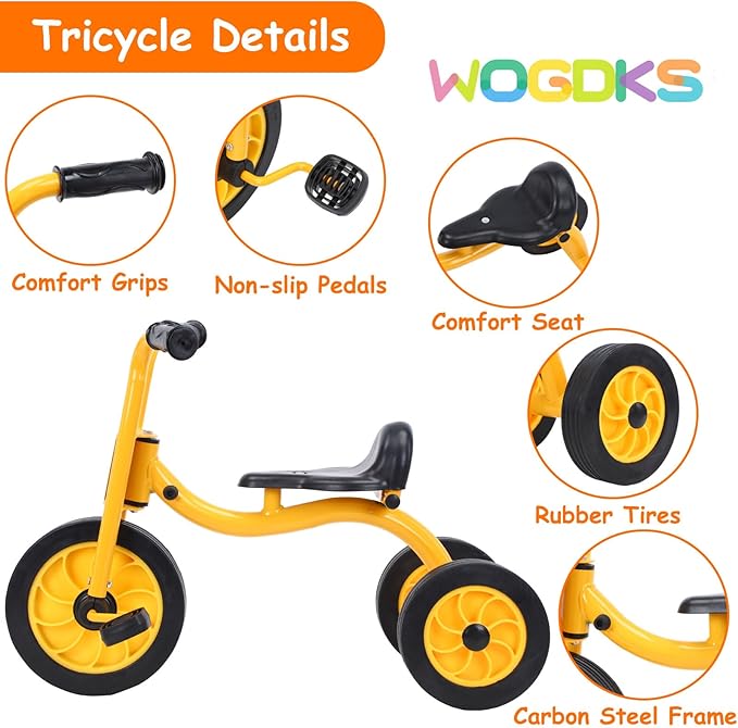 Kids Tricycle for Rider Ages 2+, Preschool Kids Trike Bike, Big Wheel Tricycle with Inflation-Free Rubber Wheels, Gift and Toy for Boys and Girls
