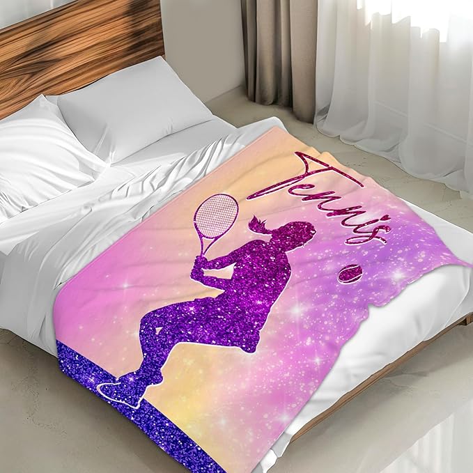 Girls Blanket Gifts- Tennis Throw Blanket for Women Kids Teens- 50x60 Inches Pink Soft Fuzzy Sport Blankets for Nap Couch Sofa Bed- Cute Tennis Lovers Gifts