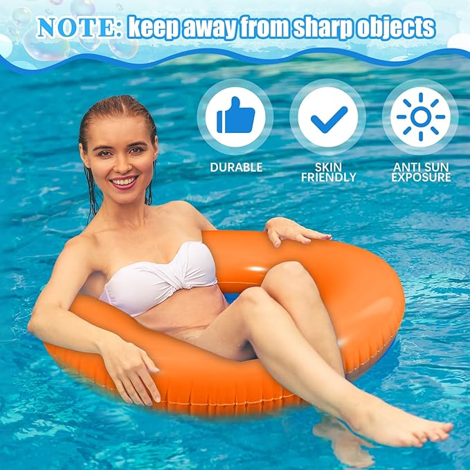 6 Pcs Inflatable Pool Floats 24 Inches Swim Tube Bulk Swimming Ring Pool Floaties for Beach Party Decorations Women and Men River Lake Summer Vacation Holiday (Orange)