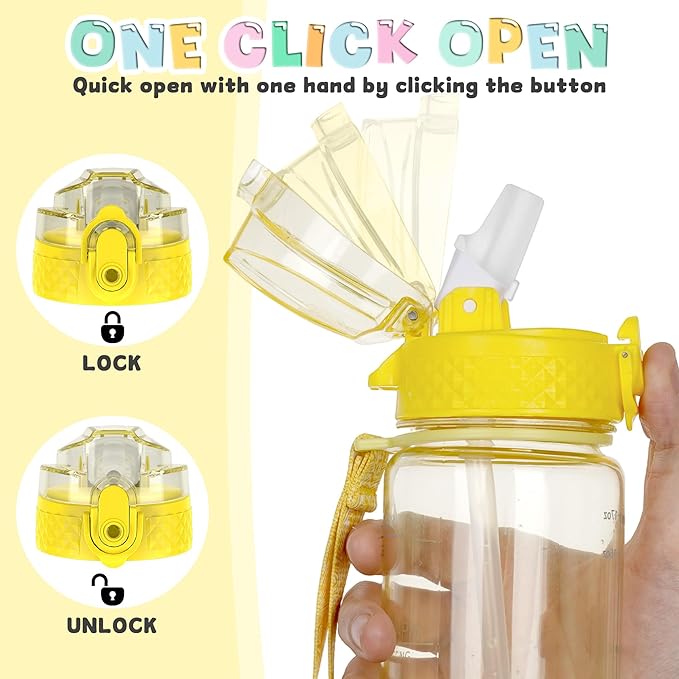 OLDLEY 17oz Kids Water Bottle for school Girls Boys, Motivational Water Bottles With Silicone Straw, Leak-Proof Tritan BPA-Free, Reusable water bottles for kids,Butter