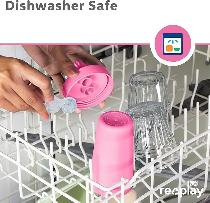 Re-Play Spill-Proof Sippy Cups - Reusable 10 Oz Set of 4, Dishwasher & Microwave Safe, Made in USA, Mermaid