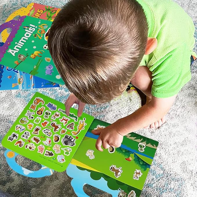 Reusable Sticker Books for Kids, 4 Sets Travel Removable Toddler Sticker Books for 3 4 5 Year Old Girls Boys - Vehicle, Space,Dinosaur & Zoo Animal