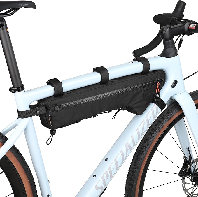 Rhinowalk BHD0017 Bike Frame Triangle Bag 2.4L, Waterproof Tool Storage Bag with YKK Zippers, Pump Holder & Cable Port Slim Fit – Black