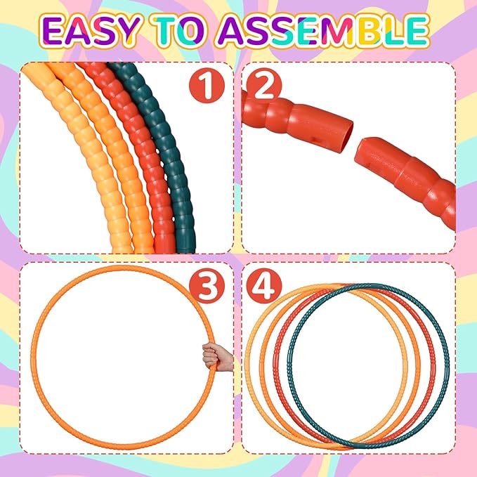 Libima 16 Pcs Toy Color Hoop for Kids, Detachable Adjustable Light Weight Plastic Colored Hoops Toy Circles for Party Games, Dance, Dog Agility