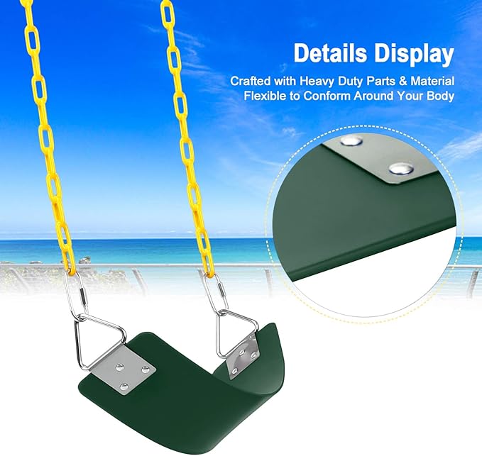 AGPTEK Swing Set, Seat with 66 Inch Anti-Rust Chains Thermoplastic Coated, Support 250lb, Cushion Accessories Replacement with Snap Hooks for Outdoors, Playground, Jungle & Gym - Green
