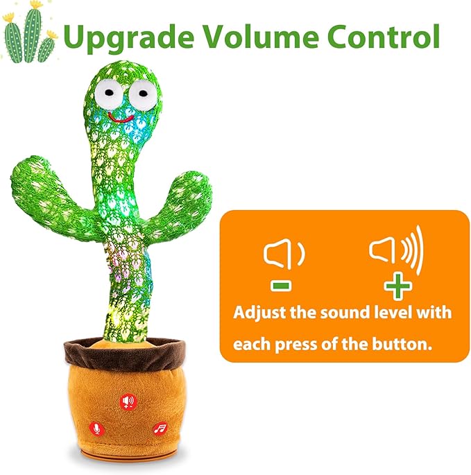 Talking Dancing Cactus Plush Toy for Baby Toddler 6-18 Months - Volume Adjustable Mimicking and Singing Cactus with Music & Light - Funny Birthday Gifts for 1 Year Old Boy Girl