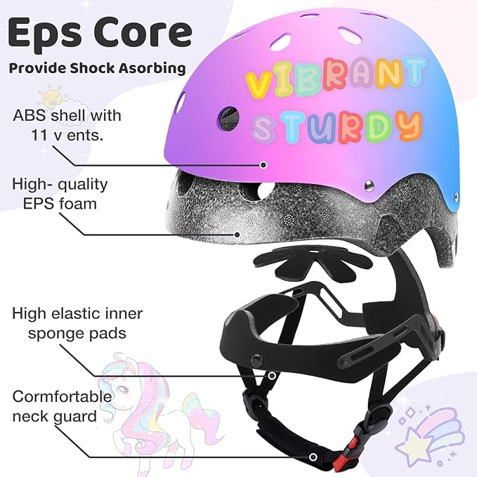Color Gradient Adjustable Kids Bike Helmet Toddler Skateboard Helmets Boys Girls Child Ventilation Helmet for Multi-Sports Skating Cycling Scooter Balance